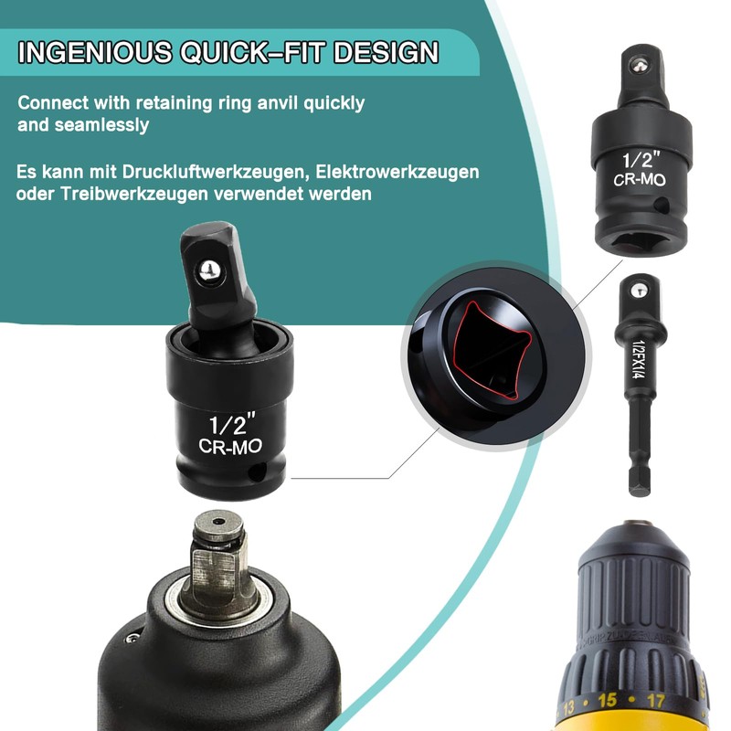 Fomita 6-Piece Universal Impact Joint Socket Adapter Kit, Contains 3pc