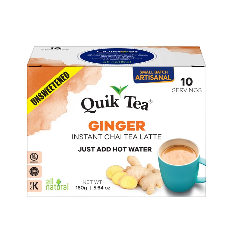 QuikTea Ginger Unsweetened Chai Tea Latte – 10 Count, Bold