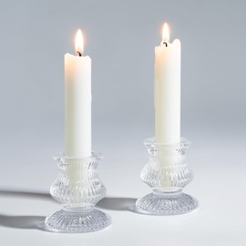 Romadedi Glass Candle Holder for Candlestick - 2 Pcs Clear Small Tapered Candle Holder Decor Wedding Table Centerpiece for Candle Sticks Christmas Party Living Room Dinner Advent
