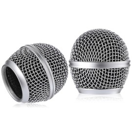 Microphone Head Replace Microphone Cover Microphone Windscreen Microphone Pop Filter Microphone Ball Head Mesh with Inner Foam Microphone Replacement Grille for Shure Sm58, 2 Pcs, Silver