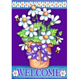 Toland Home Garden Daisy Welcome 12.5 x 18 Inch Decorative Cute Spring Flower Bee Garden Flag