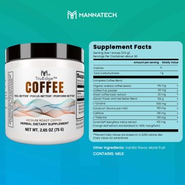 Mannatech - TruEdge Coffee - Sharpness & Endurance, Caffeine Blend, L-Theanine, Colostrum, Zynamite, Physical Stamina, Medium Roast - 2.65oz