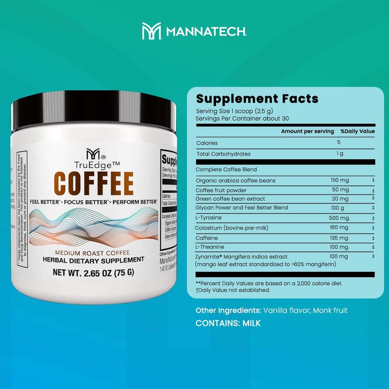 Mannatech - TruEdge Coffee - Sharpness & Endurance, Caffeine Blend,