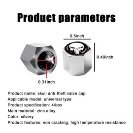Fogfar 4 Pack Car Valve Stem Caps, Skull Tire Air Valve Caps for Car, Universal Tire Wheel Rim Dust Covers (Silver & White)