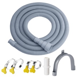 Elyfree Washer Drain Hose, 8Feet Flexible Washing Machine Drain Hose Universal Dishwasher Hose Extension Kits Corrugated Washer Hoses W/ 1 Hose 4 Clamps 1 U-Bend Holder