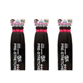 Mayde Beauty Pre-Stretched Braiding Hair Africana 3X BRAID NATION 32" (3-Pack, 1B)