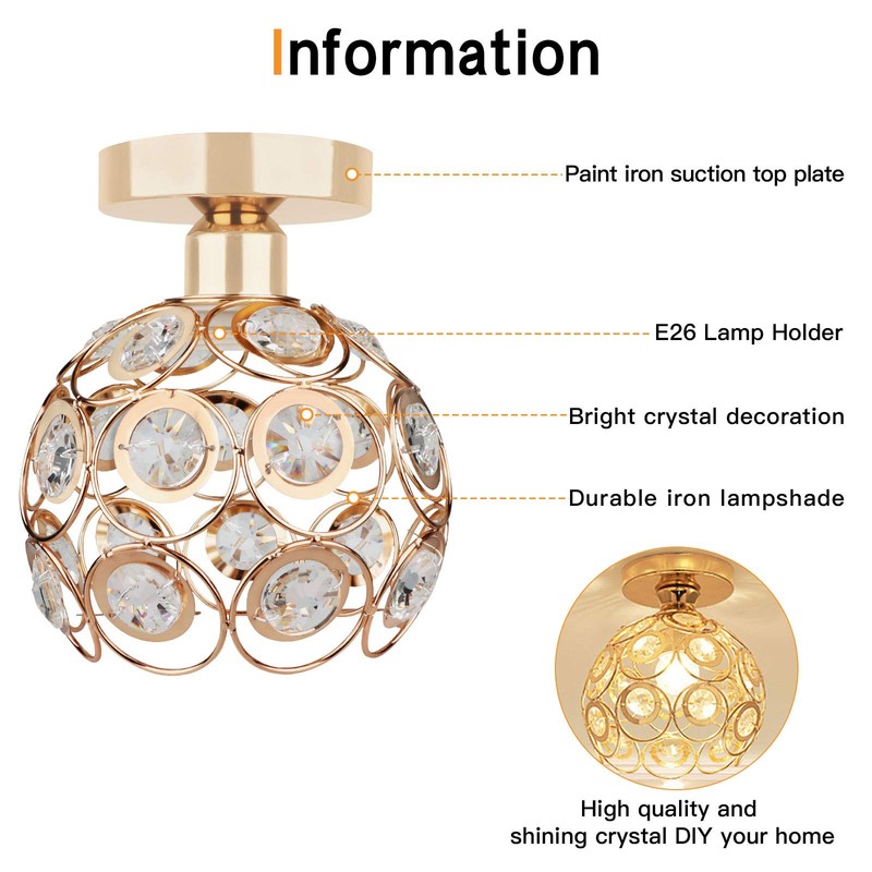 Zevnico Gold Mini Chandelier Light Fixture, Crystal Ceiling Light, Semi