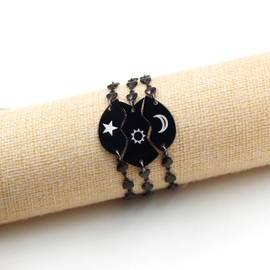 Tobestu 3 PCS Friendship Bracelets for 3 Best Friend Couples with Moon Sun Star Adjustable Black Stainless Steel Love Heart Link Chain Relationship Bracelets Y4238