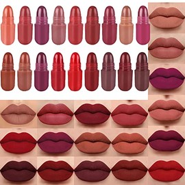 18Pcs Capsule Pills Lipstick Mini Matte Lipstick Sets for Women Long Lasting labiales mate 24 horas originales,DNM Nude Red Permanent Stay on Matte Lipstick 24 Hours and Lip Liner Set Pack Makeup Kit