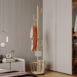 CBBZJY Cactus shaped Freestanding Metal Coat Rack Stand with Basket Modern Organizer for Scarf Jacket Hat Bags Ideal for Home Entryway Bedroom Corner Stable and Moveable (gold)