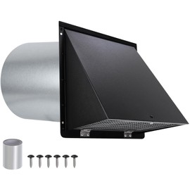 JYINCPED 8 Inch Hooded Wall Vent Exhaust with Damper and Screen,Outdoor Wall Exhaust Vent Cover Cap for Kitchen Range Hood Dryer Round Duct Exterior Ventilation and Air Exhaust,Galvanized Steel,Black