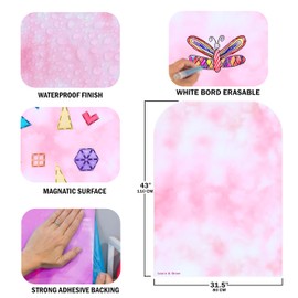 Magnetic Tile Wall Decal, Magnetic Multifunctional Pastel Pink Wall Decal, Self Adhesive Whiteboard Board Magnetic Wall Board Sticker, Magnetic Tile Accessory