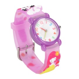 Kids Watches 3D Cartoon Waterproof Silicone Kids Watches Kitten Girl Pattern Cartoon Watch for 3 To 8 Year Old Girls Purple