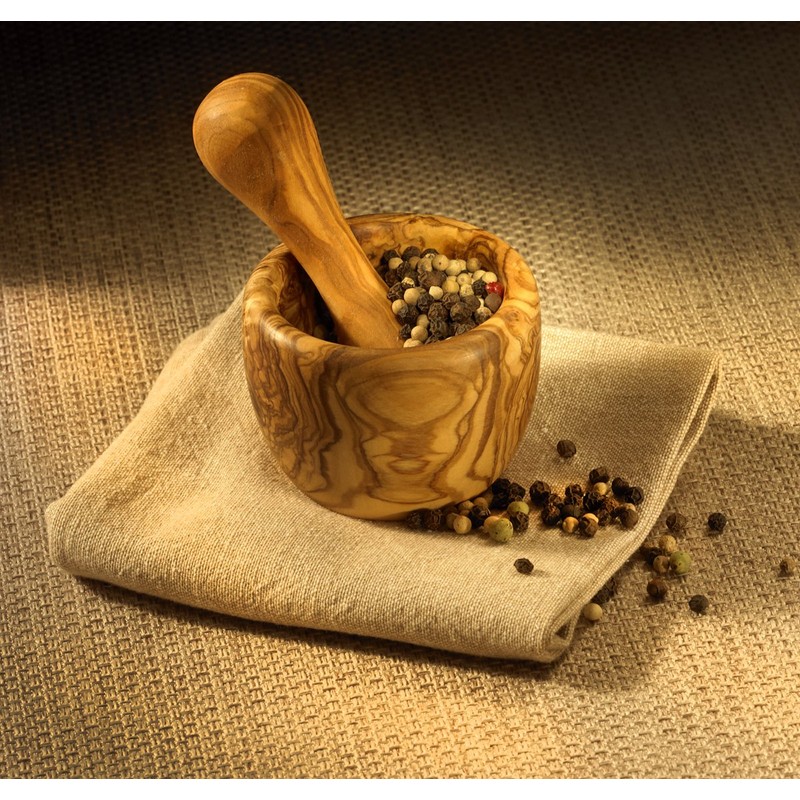 Berard Round Mortar/Pestle, 28 x 28 x 18 cm, Brown