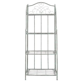 SAFAVIEH Outdoor Collection Amaris Victorian Antique Dark Green Wrought Iron 4-Tier Baker's Rack