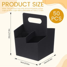 Jetec 50 Pcs 4 Cup Drink Carrier with Handle, 12-16 oz Cup Carriers for Drinks, Disposable Kraft Paperboard Holder Bulk for Drinks Food Delivery Oktoberfest Party Supplies(Black)