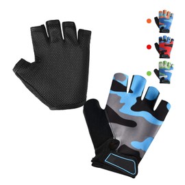 CubePlug Kids Half Finger Fingerless Cycling Gloves - Breathable, Non-Slip, Shockproof, UV Protection Kids Mittens - Perfect for Outdoor Sports, Training, Climbing, Skateboarding (Camo Blue, S)