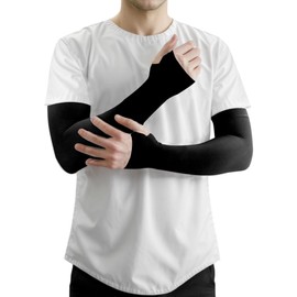 [CAPASTEC] アームカバー uvカット 冷感 アームスリーブ 指掛けタイプ 日焼け防止 紫外線対策 スポーツ ランニング 運転用 自転車 ひんやり 腕カバー 黒