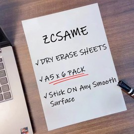 6 Pack Dry Erase Board-5.82 x 8.27 inch Small White Board- Refrigerator Whiteboard-Self-Adhesive Peel & Stick Decal Dry Erase Message Board (A5)