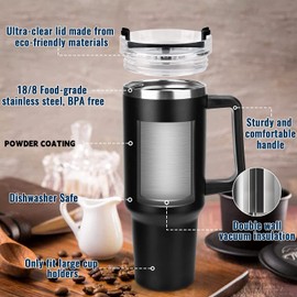 FAMKX 40oz Insulated Travel Mug Tumbler With Handle And Straw,Stainless Steel Double wall Vacuum Thermos Cup Keep Drink Cold and Hot (Green)