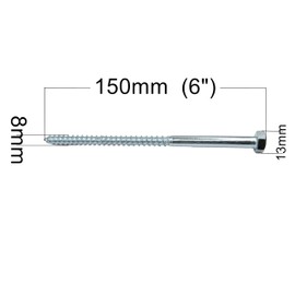 LLB 150mm M8 For Coach Screws Wood Hex Head Width 13mm Zinc Plated Sleeper Concrete Screw Hexagon Lag Half Thread Bolts Silver Long 6 inch x 0.3 inch (8mm x 150mm) Box of 20pcs