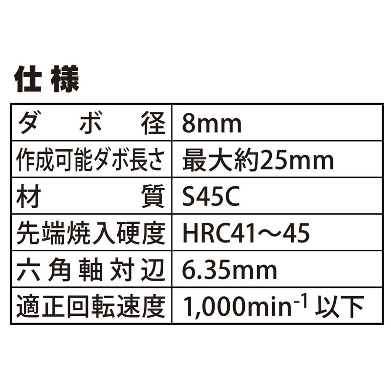 Niigataseiki SK DBD-8 Wood Dowel Drill Carbon Steel for Mechanical
