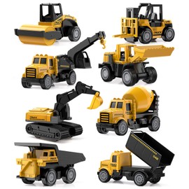 Geyiie Alloy Small Construction Cars Vehicles, Die Cast Mini Construction Truck Toys, Heavy Duty Bulldozers Excavator Cement Dump Toys Outdoor Easter Gifts for Kids Toddler
