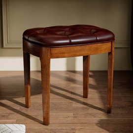 MODERION Vanity Bench with Upholstered, Modern Luxury Wood Stool,Ottoman Shoe Bench for Living Room, Vanity, Entryway, 19.3" L x 14.9" W x 19.3" H Easy Assembly, Beeswax Leg & Wine Red Seat FD-HNY-WR