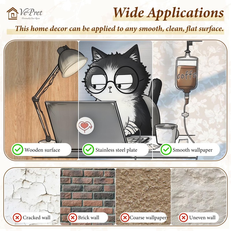 VePret Large Working Black Cat Wall Decals Peel and Stick,