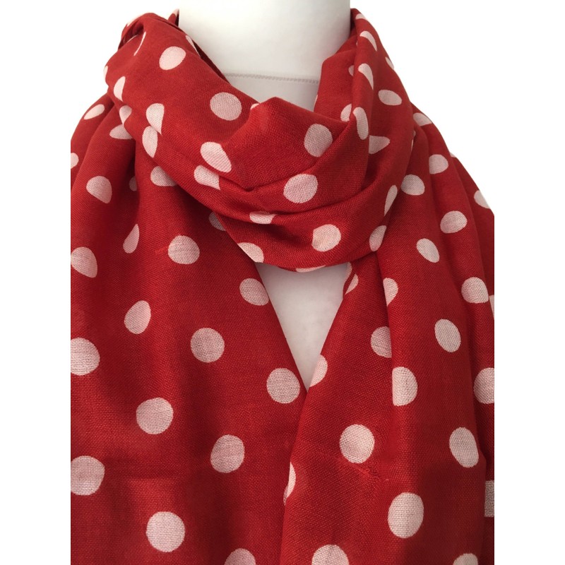 Purple Possum® Red Polka Dot Scarf, White Spotted Wrap, Ladies