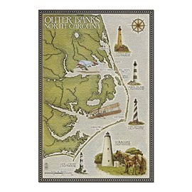 Outer Banks, North Carolina - Lighthouse and Town Map (Premium 1000 Piece Jigsaw Puzzle for Adults, 19x27)