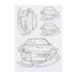 4 x 'Crashed Car' Temporary Tattoos - Water Resistant, Skin-Safe, Non-Toxic Transfers, Mixed Sizes (TO00073552)