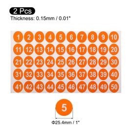 uxcell 2 Sheets Round Number Stickers, 1-50 Vinyl Consecutive Number Labels Self-Adhesive Number Decal for Office Classroom Box Storage, Orange(1 inch Each)