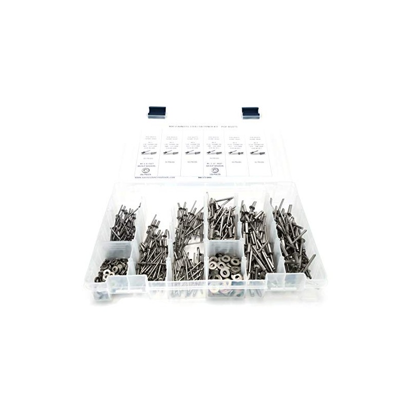 Stainless Steel Domed Pop Rivet Fastener Assortment Kit with Backing