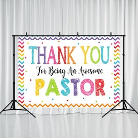 Printspree Thank You for Being an Awesome Pastor Backdrop - 7x5ft Colorful Chevron and Polka Dot Design - Pastor Appreciation Banner - Church Event Decor - Religious Leader Celebration