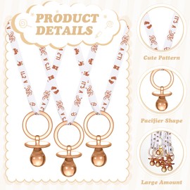 Geiserailie 36 Pcs Baby Shower Pacifiers Necklace Acrylic Baby Pacifiers Party Favors Plastic Pacifiers for Boys Girls Pacifiers Charm Necklace for Baby Shower Table Decorations(Brown, White, Girl)