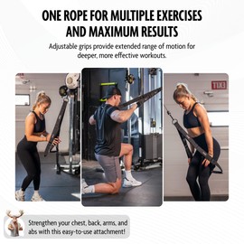 DMoose Fitness Tricep Rope Cable Attachment - Multi-Grip Gym Rope for Triceps, Back & Shoulders - Versatile Workout Tricep Pull Down Attachment for Muscle Isolation & Strength Training (Black)