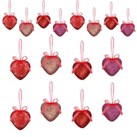 16 PCS Valentine's Day Heart Ornaments Heart Shaped Baubles Romantic Glitter Hanging Decorations for Valentine's Day Wedding Anniversary