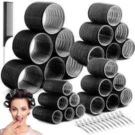 Hair Curler Rollers for Women 24PCS Heatless Hair Roller with 12PCS Clips, 4 Sizes（Jumbo Large Medium Small）Self Grip Holding Hair Rollers for Long Medium Short Thick Fine Volume Thin Bangs Hair