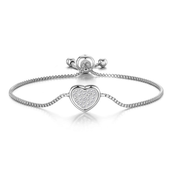 Philip Jones Silver Plated Pave Heart Friendship Bracelet Created with