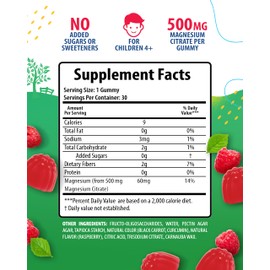Sugar-Free Magnesium Gummies for Kids & Teens - 500mg Calm Magnesium Citrate - Chewable Magnesium Gummy Supplement for Sleep, Mood & Muscle Support - Citrato de Magnesio para Niños - 30 Days Supply