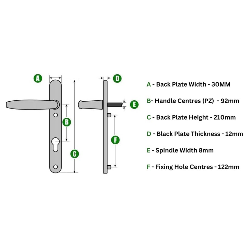 Hardver UPVC Front Door Chrome Handle Set, 92mm PZ 122mm,