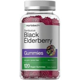 Horbaach Black Elderberry Gummies | 120 Count | Sambucus Extract | with Zinc and Vitamin C | Berry Flavor | Vegan, Non-GMO, and Gluten Free Supplement for Adults