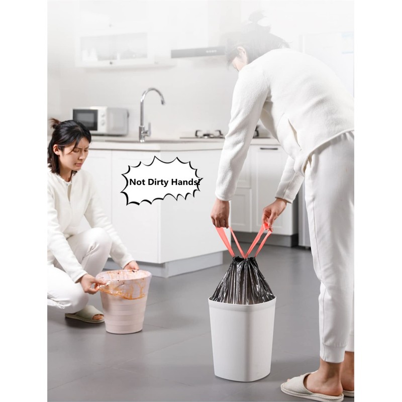 Rubbish Bags with Drawstring, Black Trash Bags Five Rolls, 18