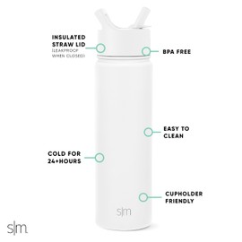 Simple Modern Water Bottle with Straw Lid Vacuum Insulated Stainless Steel Metal Thermos Bottles | Reusable Leak Proof BPA-Free Flask for School | Summit Collection | 22oz, Winter White