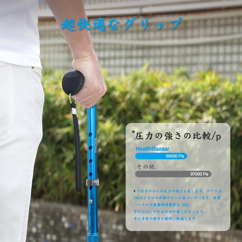 HEALTHBAZAAR すべての地形の杖 - 折りたたみ杖 - 杖 男性用と女性用- つえ 高齢者 の軽量