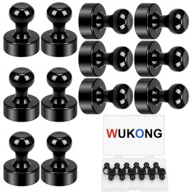 Wukong 12 x 16 mm Neodymium Magnets Extra Strong, Pack of 12 Black Magnets Cone Magnets Strong, Pin Board Magnets for Magnetic Board, Fridge and Whiteboard