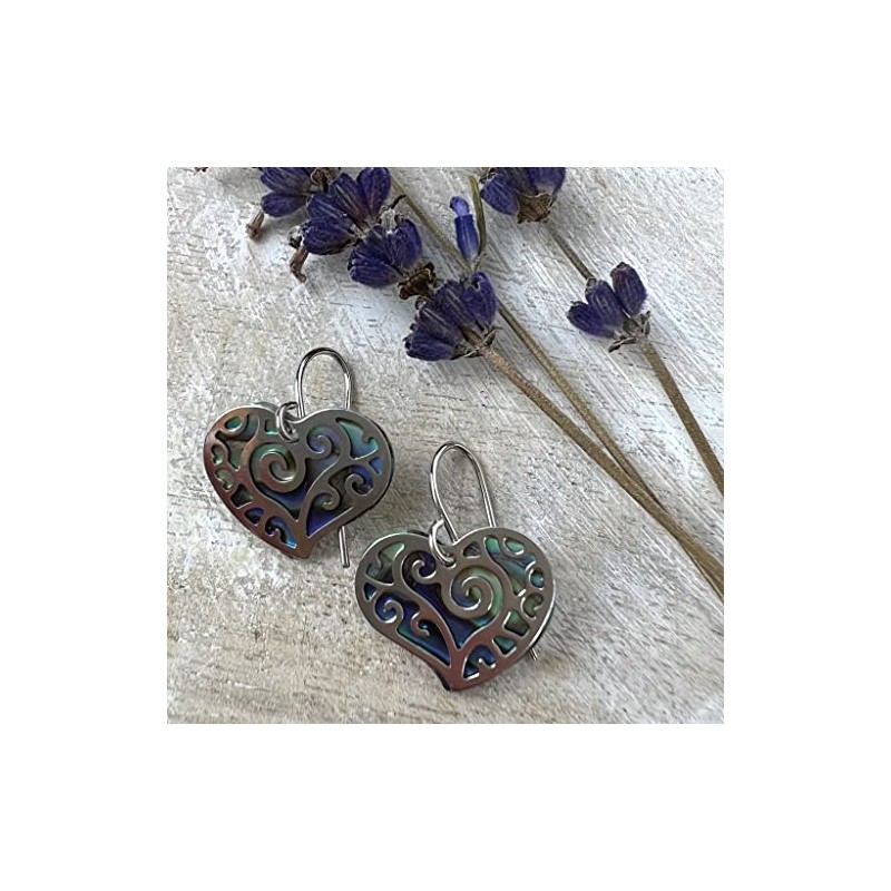 Abalone Paua Shell Small / Petite / Filigree Heart Drop