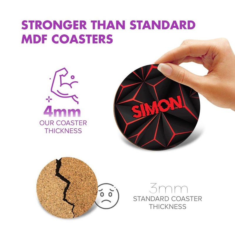 1 x Round Coaster - Name Simon Gamer Black Red