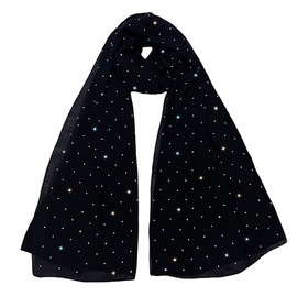 Lina & Lily Sparkle Rhinestones Women's Chiffon Scarf Shawl Head Wrap Hijab Sheer Lightweight (Black)
